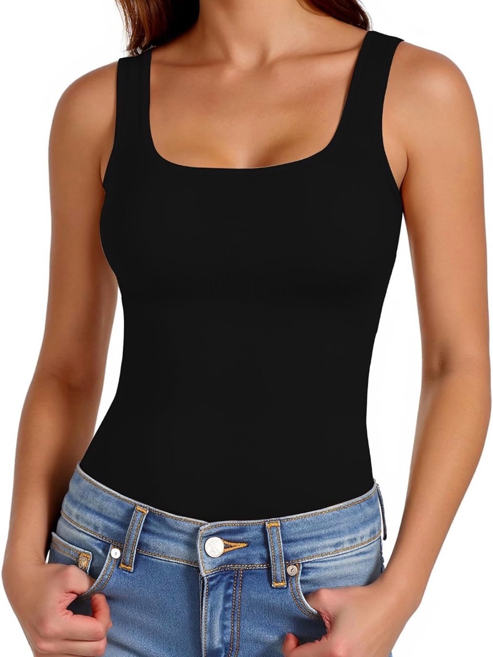 Classic Black Square-Neck Tank Compression Control Top XXL (2pk)